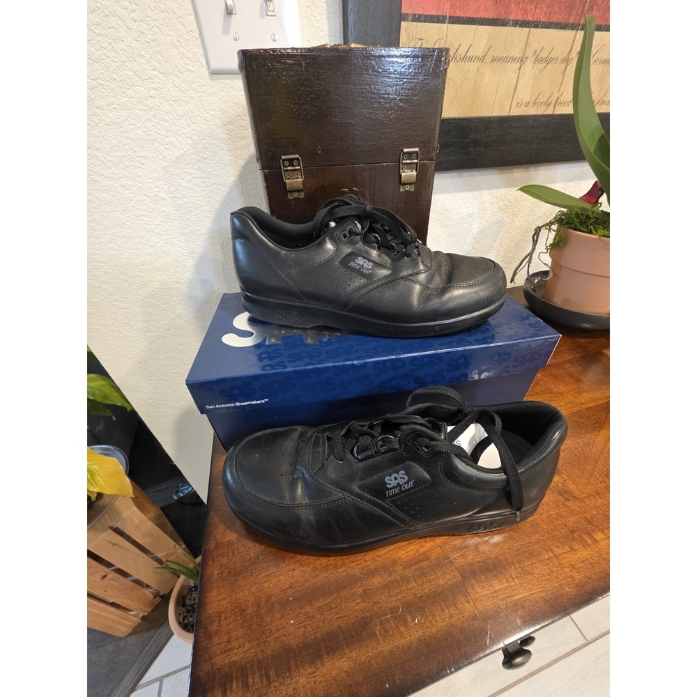 2 SAS Mens Time Out Walking Shoe Oxford Sneaker Black Leather Diabetic Size 11